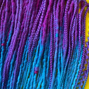 Synthetic dreadlocks hair extensions bright purple blue ombre set double or single ended dreads and braids long, natural look, soft and thin