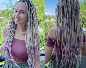 Blond lilac ombre DE braids full set - Synthetic long single ended dreads hair extensions