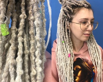 Blond ombre set double ended dreads and braids - Synthetic dreadlocks hair extensions long, natural look, soft and thin