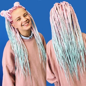 Synthetic dreadlocks pink to blue ombre - Marshmallow shades long single or double ended dreads hair extensions