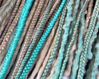 Crochet dreads and braids turquoise mix set - Synthetic dreadlocks hair extensions long, natural look, soft and thin