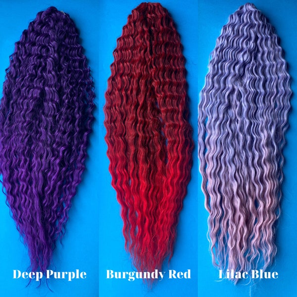 Colorful curly dreadlocks hair extensions synthetic crochet wavy dreads long, natural look, soft and thin