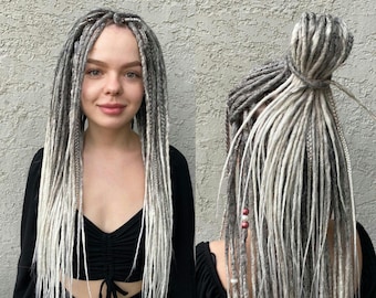 White Silver Blonde Ombre Synthetic Dreads: Boho Braids Hair Extension Set