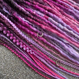 Synthetic Dreadlocks Hair Extensions Purple to Magenta Pink Ombre long, natural look, soft and thin