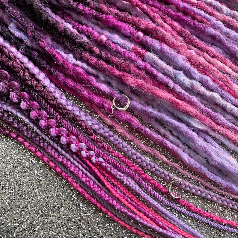 Synthetic Dreadlocks Hair Extensions Purple to Magenta Pink Ombre long, natural look, soft and thin