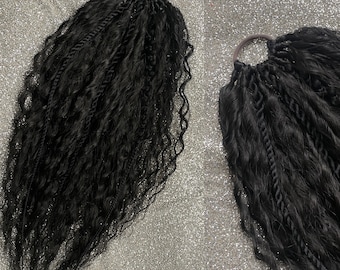 Black Synthetic Wavy Ponytail Hair Extensions on elastic band soft and long dreadlocks