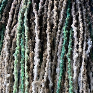 Full set 50 Double Ended Synthetic Dreadlocks Lumpy texture brown shades green accents hair extensions soft and natural look