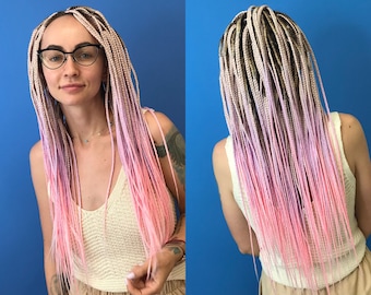 Blond purple pink ombre DE braids full set - Dusty shades synthetic long dreads hair extensions
