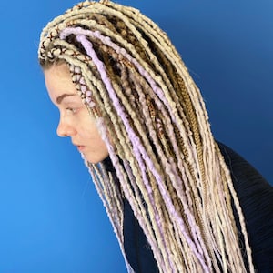 Ombre blond set DE or SE dreads and braids lilac shades - Synthetic dreadlocks hair extensions long, natural look, soft and thin