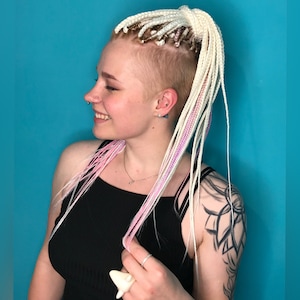 Blond double ended braids full set dusty lilac and pink accents - Synthetic long single ended dreads hair extensions