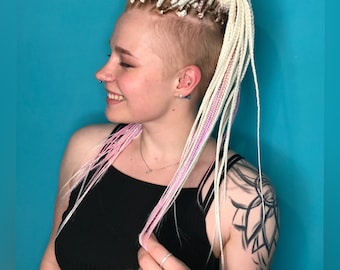 Blond double ended braids full set dusty lilac and pink accents - Synthetic long single ended dreads hair extensions