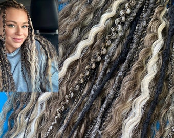 Boho Synthetic Curly Dreadlocks Single or Double Ended Hair Extensions with Braids in Natural Blonde and Brown Shades