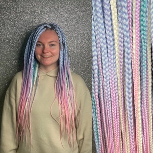 Synthetic braids hair extensions ombre pink purple blue set double or single ended long, natural look, soft and thin