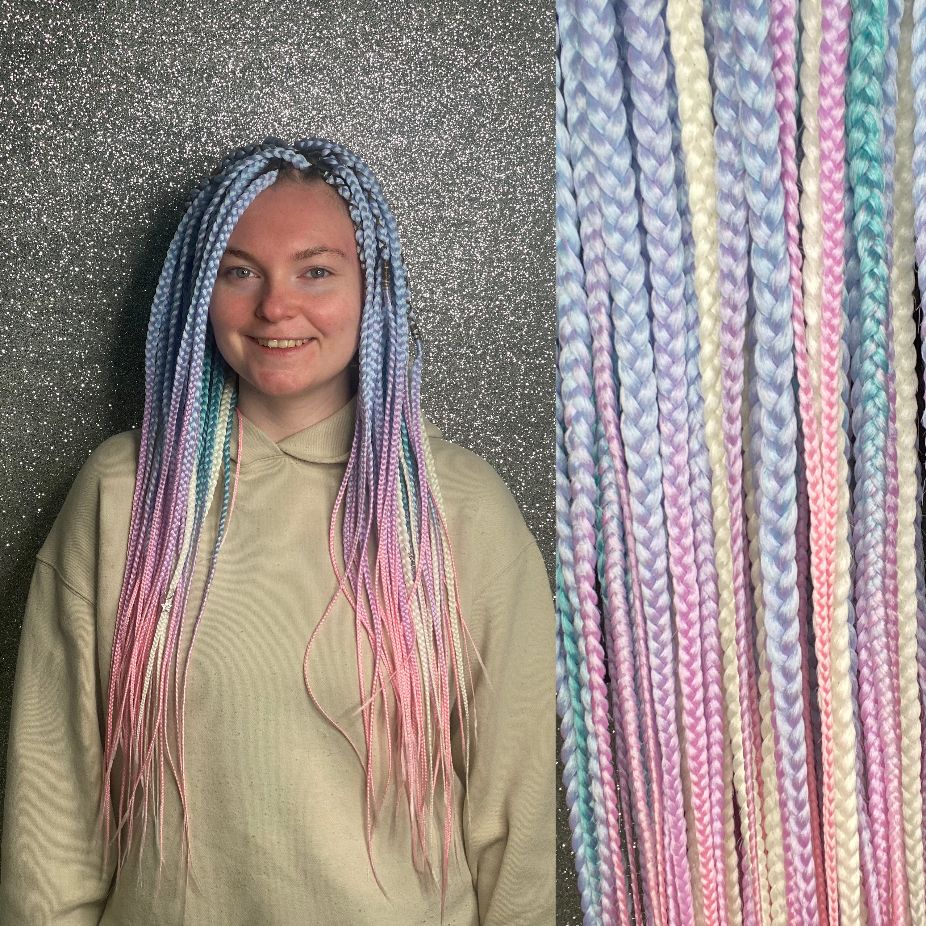 Synthetic braids hair extensions ombre pink purple blue set double or single ended long, natural look, soft and thin