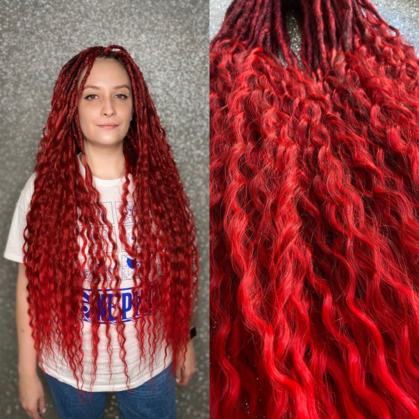Bright Red curly dreadlocks hair extensions synthetic wavy dreads long natural look soft and thin 30 in