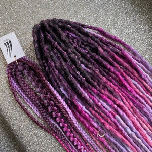 Synthetic Dreadlocks Hair Extensions Purple to Magenta Pink Ombre long, natural look, soft and thin
