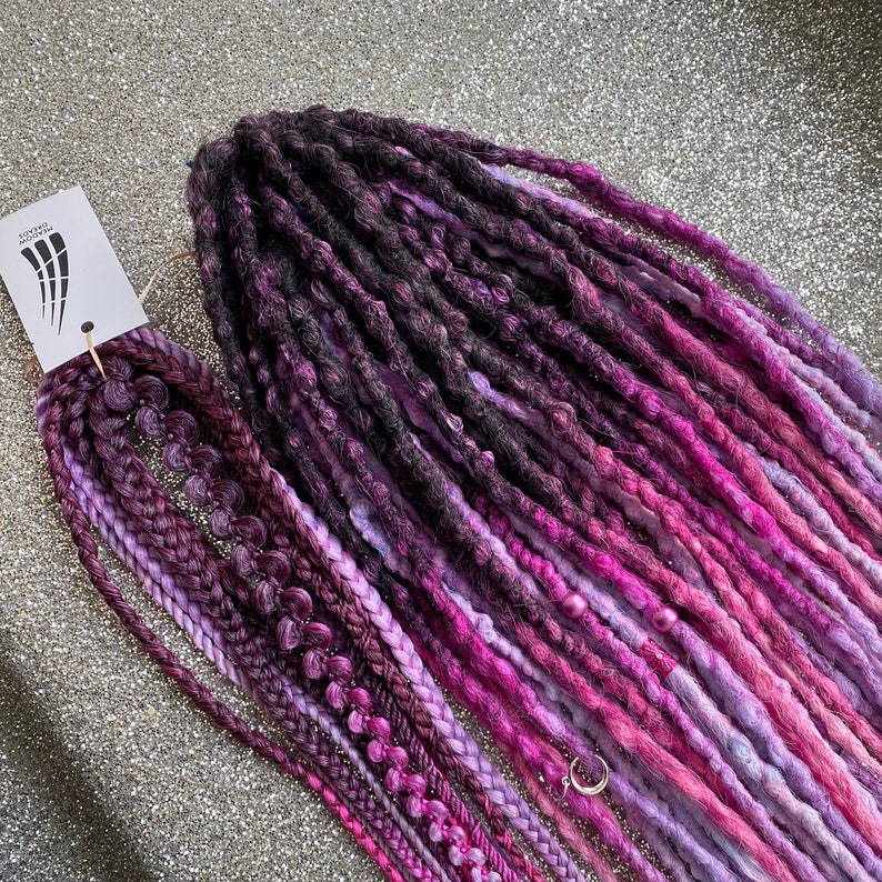 Synthetic Dreadlocks Hair Extensions Purple to Magenta Pink Ombre long, natural look, soft and thin