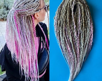 Blond pink lumpy crochet dreadlocks set DE / SE with braids - Synthetic dreadlocks hair extensions long, natural look, soft and thin