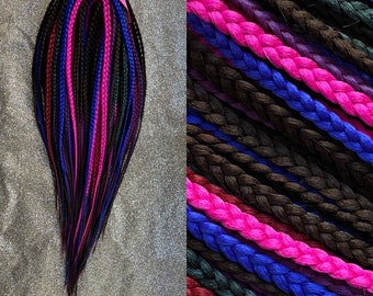 Synthetic braids hair extensions brown with colorful accents long, natural look, soft and thin
