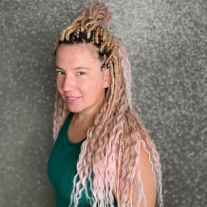 Curly synthetic dreadlocks hair extensions boho style wavy dreads long, natural look, soft and thin