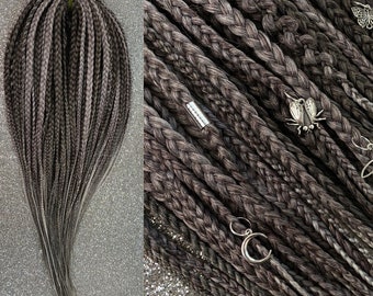 Ash Gray Synthetic Braids Hair Extensions: 50 DE Full Set