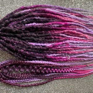 Synthetic Dreadlocks Hair Extensions Purple to Magenta Pink Ombre long, natural look, soft and thin