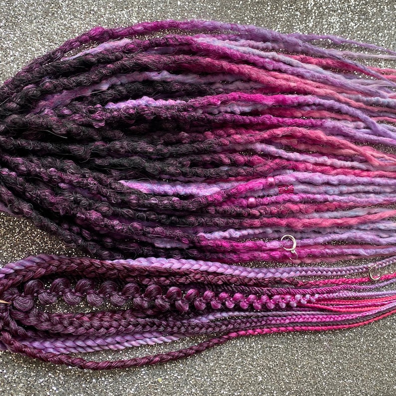 Synthetic Dreadlocks Hair Extensions Purple to Magenta Pink Ombre long, natural look, soft and thin
