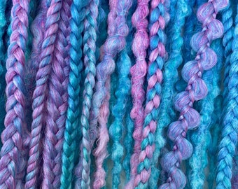 Synthetic dreads hair extensions blue / purple set DE or SE dreads and braids long, natural look, soft and thin