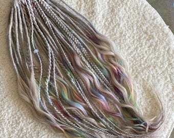Brushable Pastel Rainbow Dreadlock Curls on Braids Synthetic Hair Extensions 24 Inch