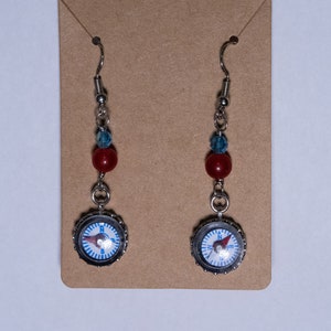 Red and Blue Compass Earrings