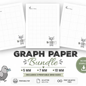 Printable Graph Paper Bundle | 5mm, 7mm, 10mm Grid Paper | US Letter | Instant Download | School & Study