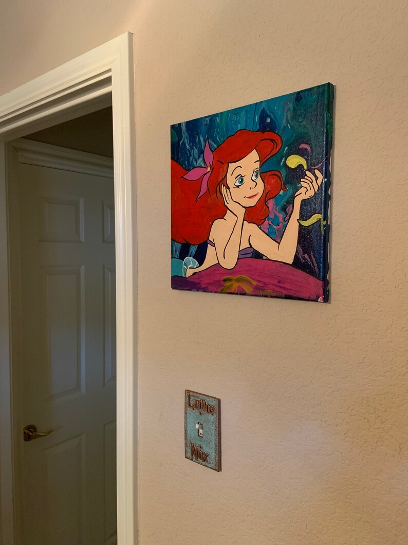 Hand painted \u201cLittle Mermaid picking flowers\u201d