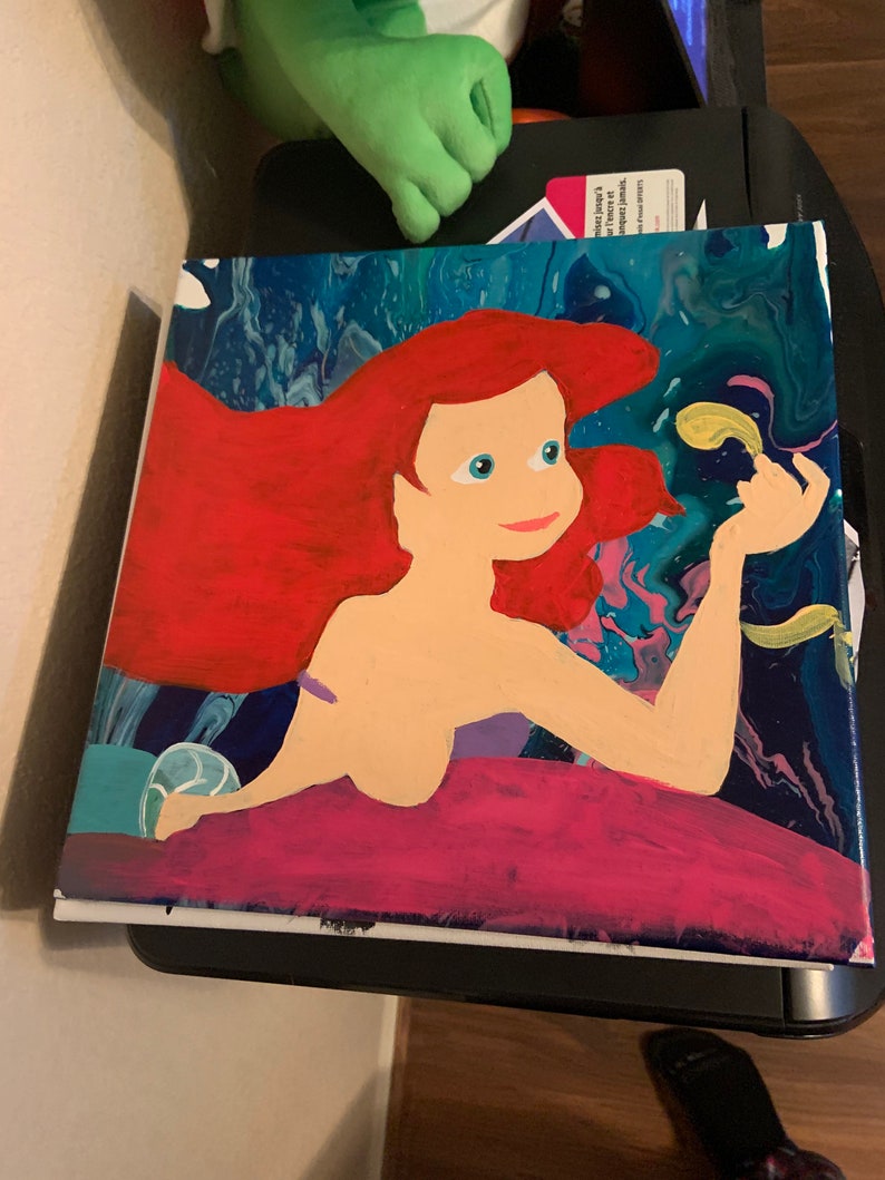 Hand painted \u201cLittle Mermaid picking flowers\u201d