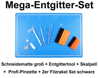 7 teiliges SUPER-Entgitter-Set Schneidematte A3 + Profi-Pinzette + Doppel-Entgittertool + Skalpell + Ersatzklingen +2 Rakel schwarz