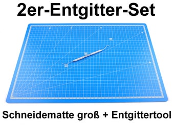 2er Entgitter-Set Start-Set Entgitternadel+Schneidematte groß A3 blau Flexfolie