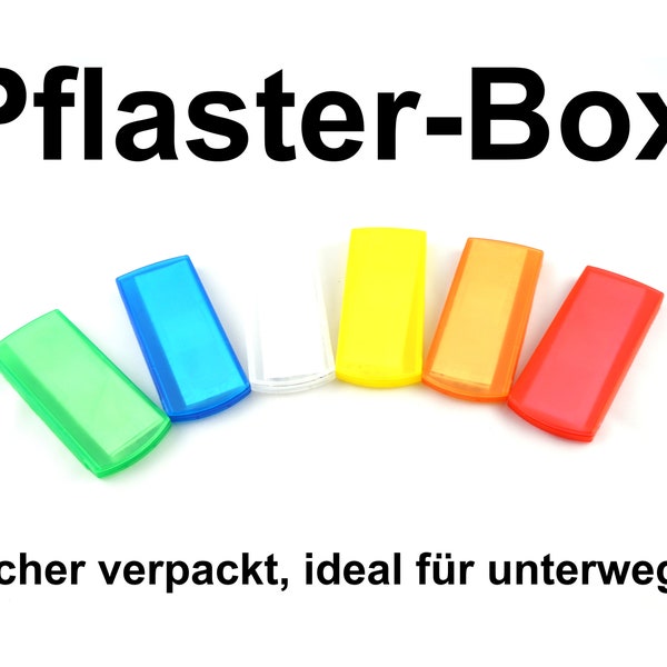 Pflasterbox Pflaster-Box Pflaster für unterwegs Soforthilfe Reise Ausflug Kinder Schule bunte Farben mit Pflaster