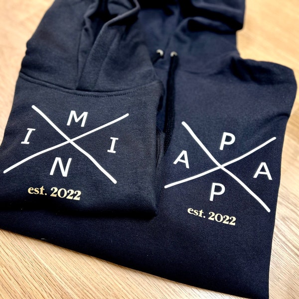 2er Hoody Set PAPA + MINI/ personalisierte Eltern Hoodys / Geschenk / Vater/ Dad  / Vatertag / Kapuze Pullover / Familie / schwarz