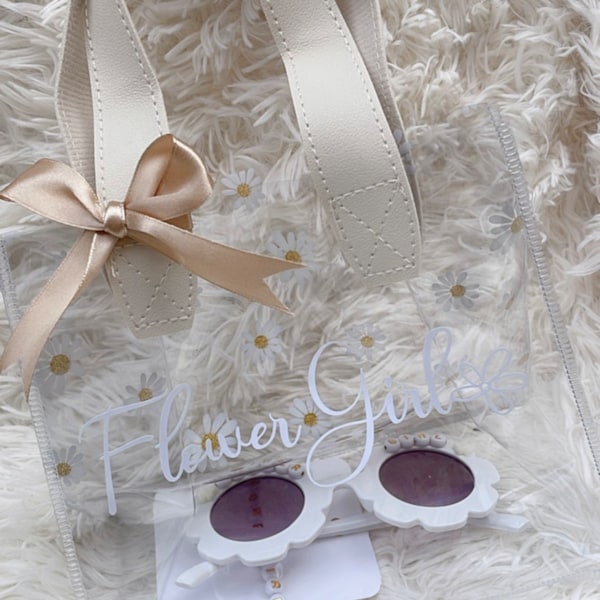 Flower Girl Bag, Fan, Sunglasses and or bracelet individual items or set. Flower Girl Proposal Ideas. Personalised