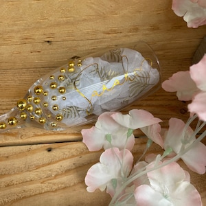 Pearl Gold or Silver White Detailed Personalised Champagne Glass ideal for weddings, birthday and hen parties bride wifey