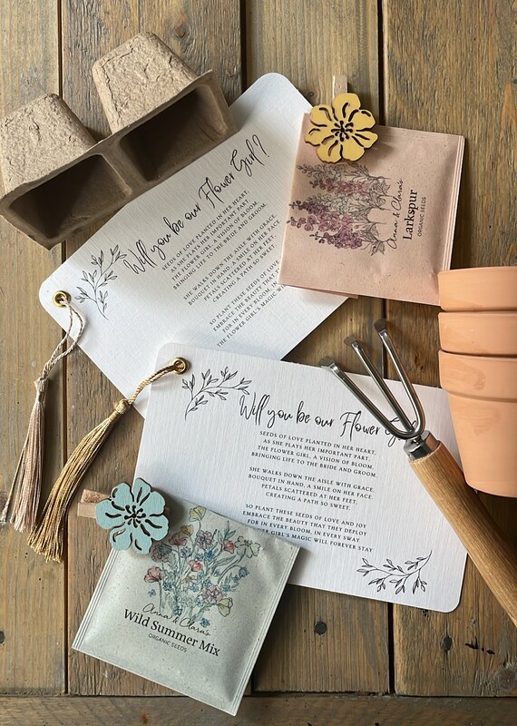 Flower Girl Proposal Poem with Flower Seeds Gift set Planter Rustic and Unique Personalised
