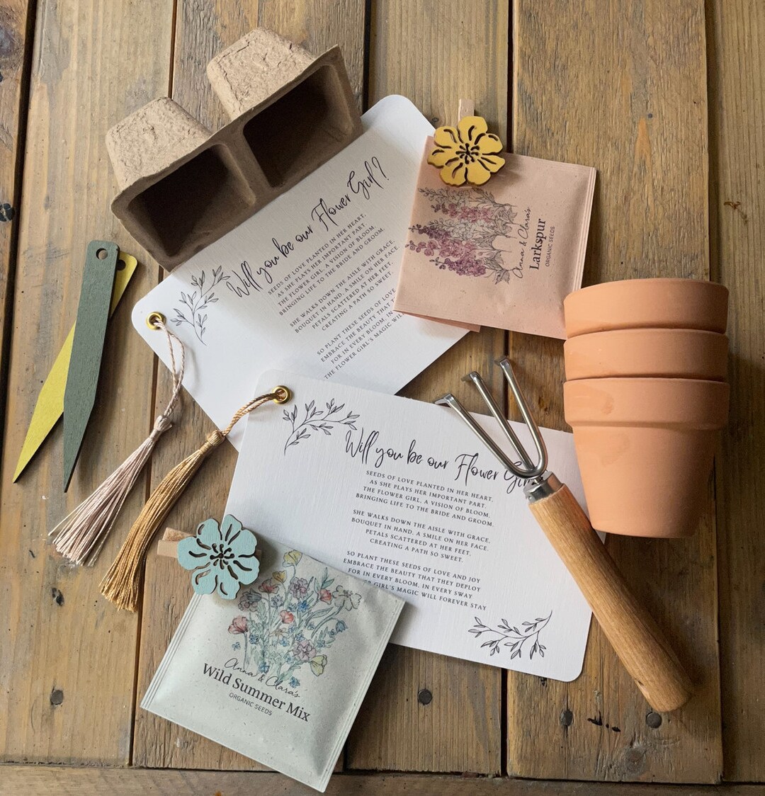 Flower Girl Proposal Poem With Flower Seeds Gift Set Planter Rustic and