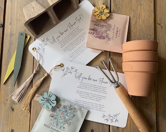 Bloemenmeisje voorstel Gedicht met bloemzaden Cadeauset plantenbak rustiek en uniek Gepersonaliseerd