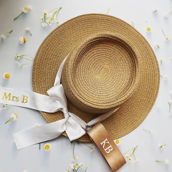 Ladies Fedora Straw Hat with Personalised Ribbon Perfect for Hen Party Honeymoon Holiday  Tan or Natural matching items - Bulk Discount