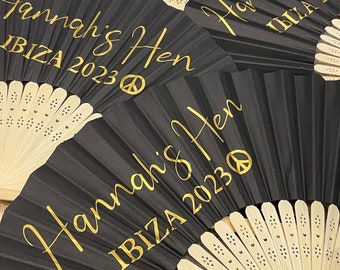 BULK ORDER Paper & bamboo personalised hand fan white pink black wedding hen party girls holiday gift wedding birthday - IDENTICAL fans only