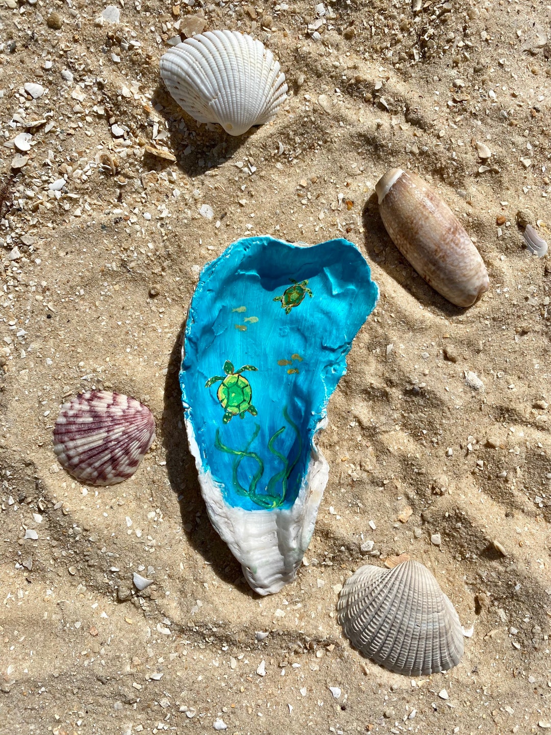 Hand Painted Beach Scene Oyster Shell Etsy