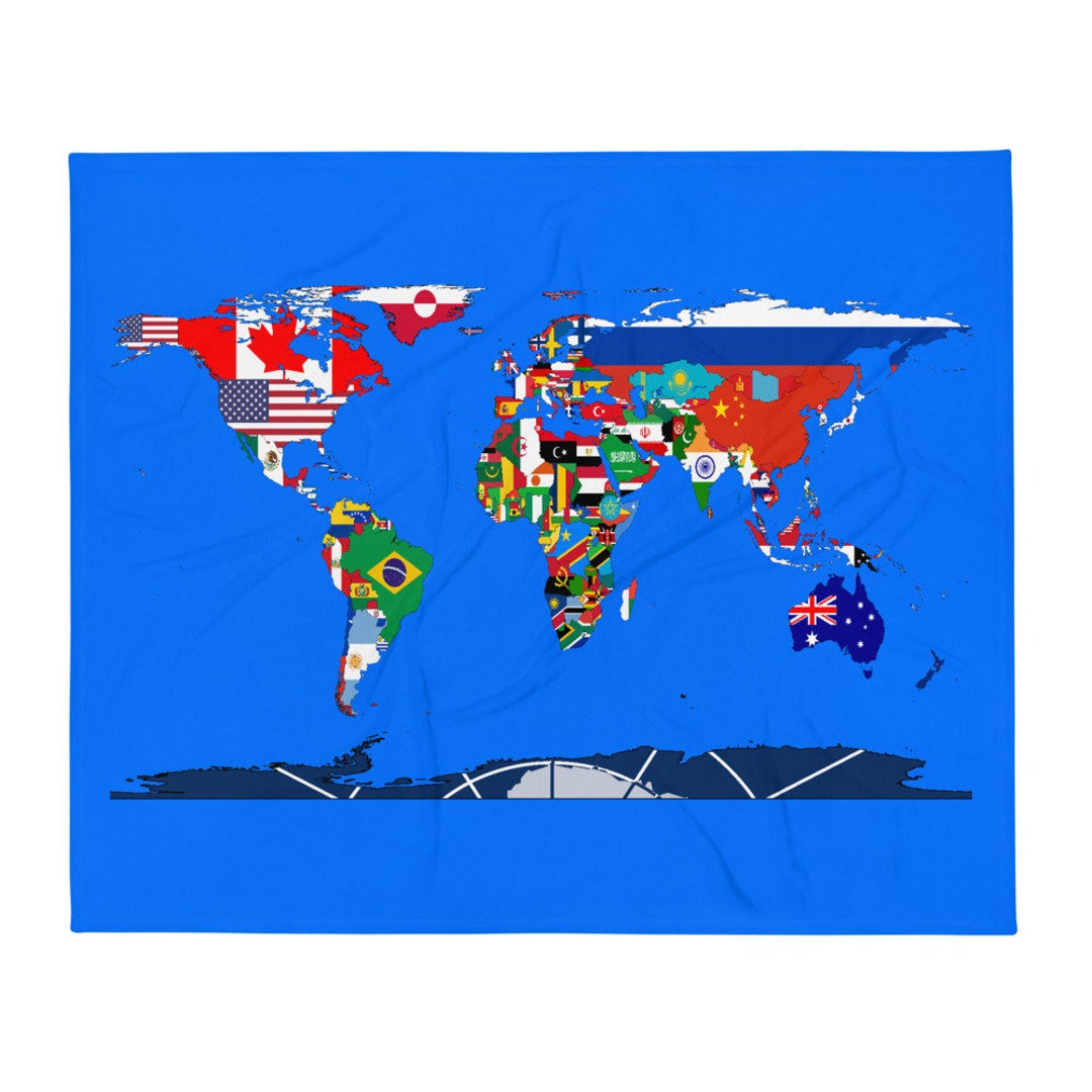 World Map With Country Flags - Throw Blanket - Etsy