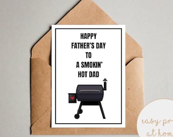Funny BBQ Father's Day Card for Husband, Smokin' Hot Dad (Digital Download)