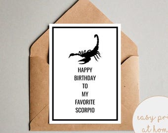 Printable Scorpio Birthday Card - Happy Birthday Zodiac Card - Gift for Scorpios - Scorpio Season - Digital Download