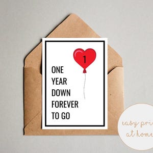 One Year Down Forever to Go Anniversary Card For Husband - Wedding Anniversary - Dating Anniversary Wife - Printable Card