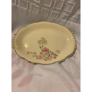 Vintage Oval Floral Ceramic Serving Platter With Gold Trim 12&quot;